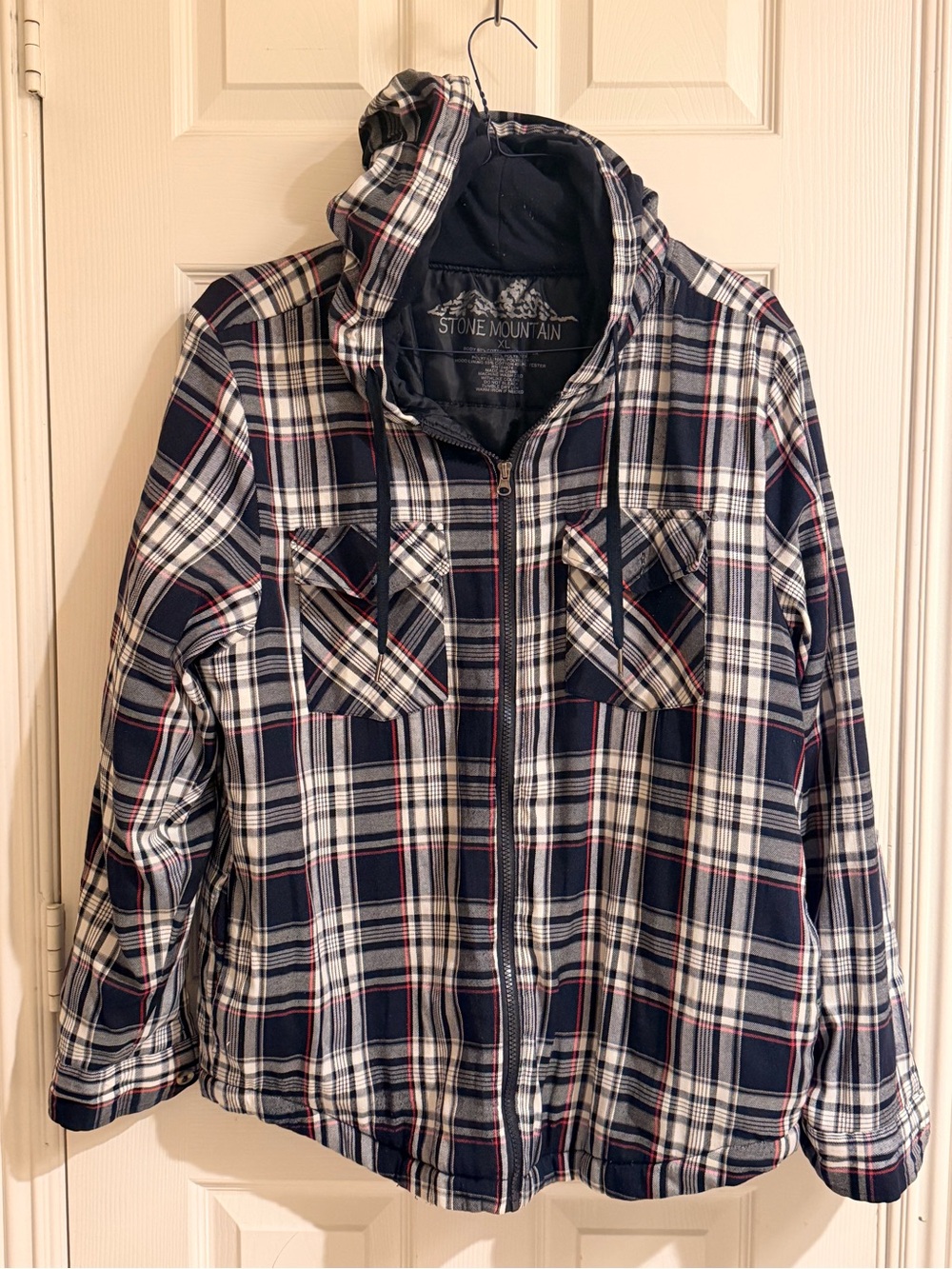 Stone Mountain Accessories Kids Navy, White & Red Plaid Hooded Puffer Jacket